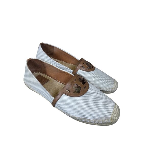 Tory Burch Beige & Brown Women's Canvas & Leather Espadrilles Size 7.5 - Picture 3 of 13